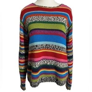 Northern Isles rainbow sweater striped womens size medium crew neck